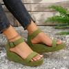 Fashion Large Size Women's Sandals Thick Heel Roman Shoes Zipper Back Fishmouth Shoes Pull Tab Buckle Design Rubber Sole Comfortable