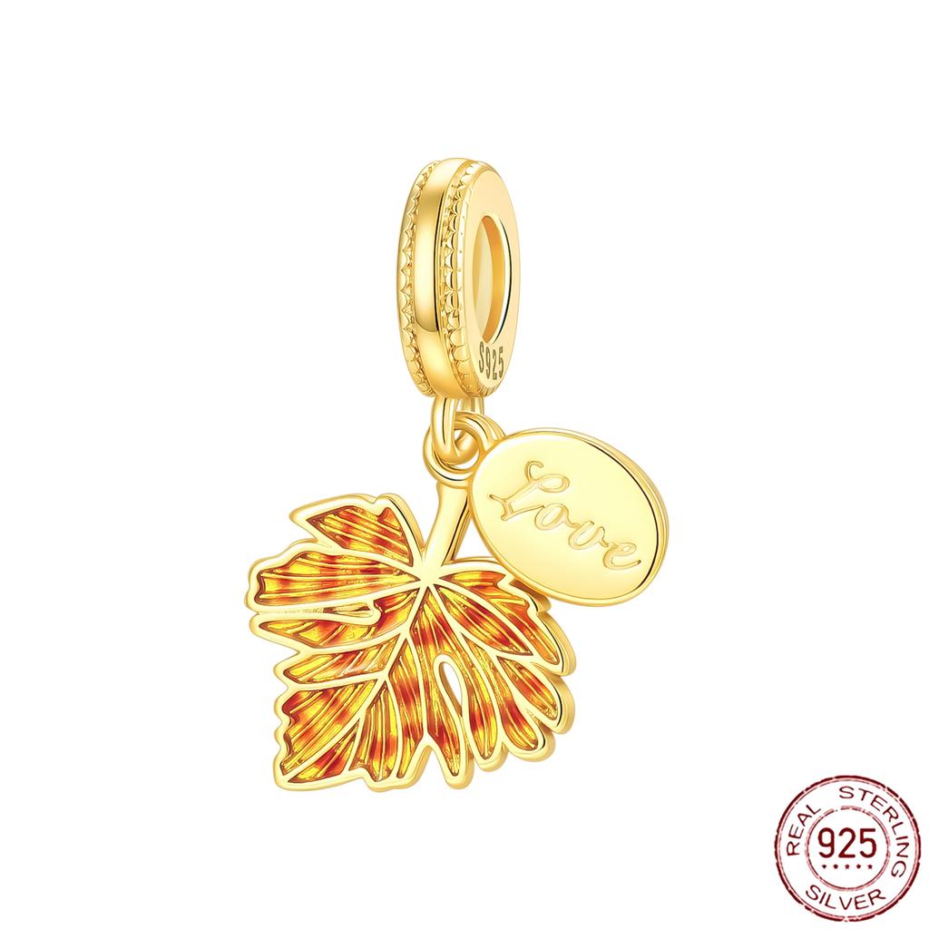 Golden Maple Leaf Charm Copper Dangle Beads Pandent Fit 4Mm Hole Diameter Bracelet Diy Bead Ms Jewelry Gift