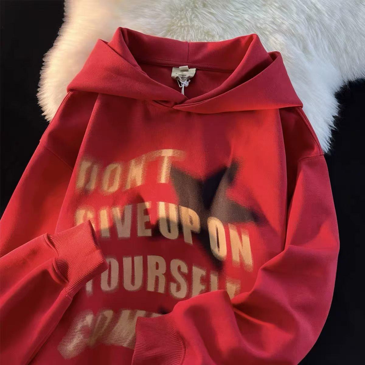 

Мужская толстовка с капюшоном весной и осенью, свободная и модная универсальная куртка с буквенным принтом, мужская толстовка с длинными рукавами, повседневный топ 3XL красный