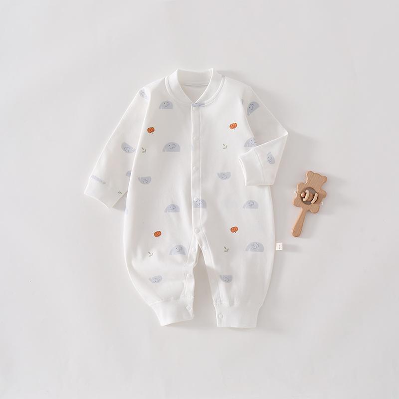 A-Class Pure Cotton Baby Romper: Soft Snap-Button One-Piece Suit with Belly Protection for Spring and Autumn.