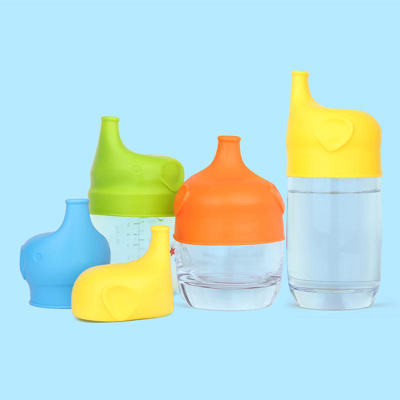 Silikonowa osłona na kubek z zabezpieczeniem przed rozlaniem, dziecięca osłona na kubek ze słomką, szczelna, z kreskówkową postacią słonia, chroniąca dziecko przed zadławieniem się wodą