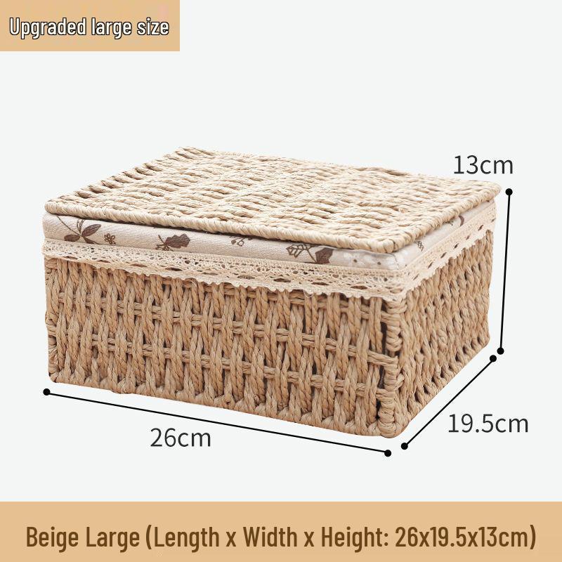 

Настольный плетеный ящик для хранения с крышкой – Идеально подходит для косметики, нижнего белья и мелочей