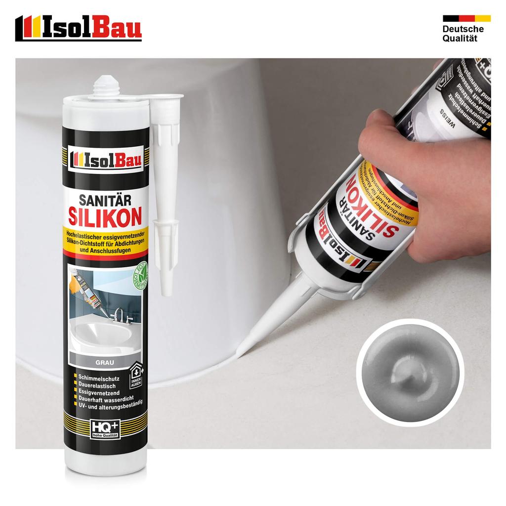 IsolBau Sanitary Silicone Gray Sanitär Silikon 3 x 300ml