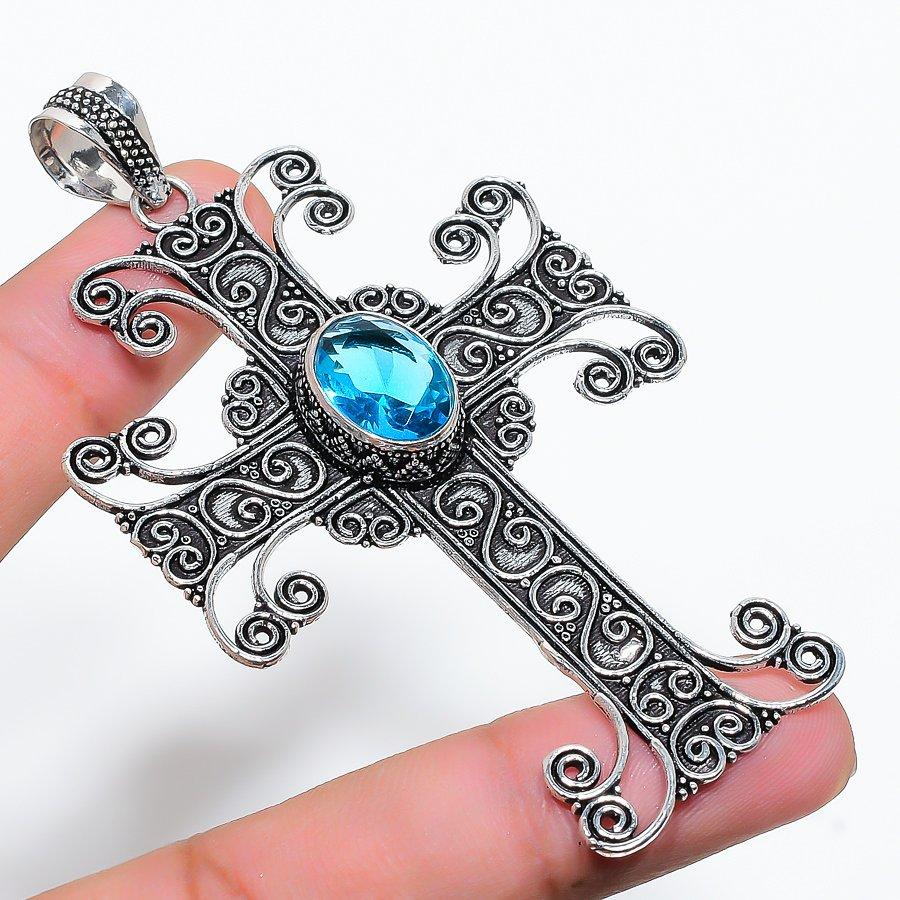 

Swiss Blue Topaz Gemstone Handmade Ethnic Gift Jewelry Pendant 3.23 VR-1677