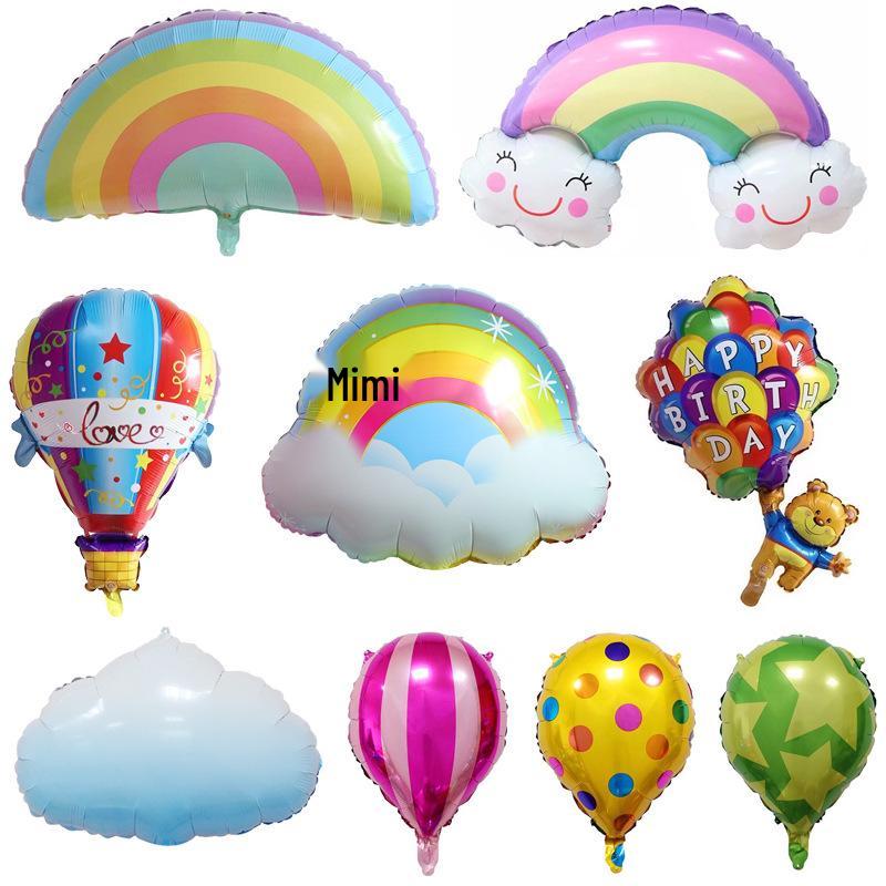 Rainbow Parachute Hot Air Balloon Birthday Decoration Foil Balloons