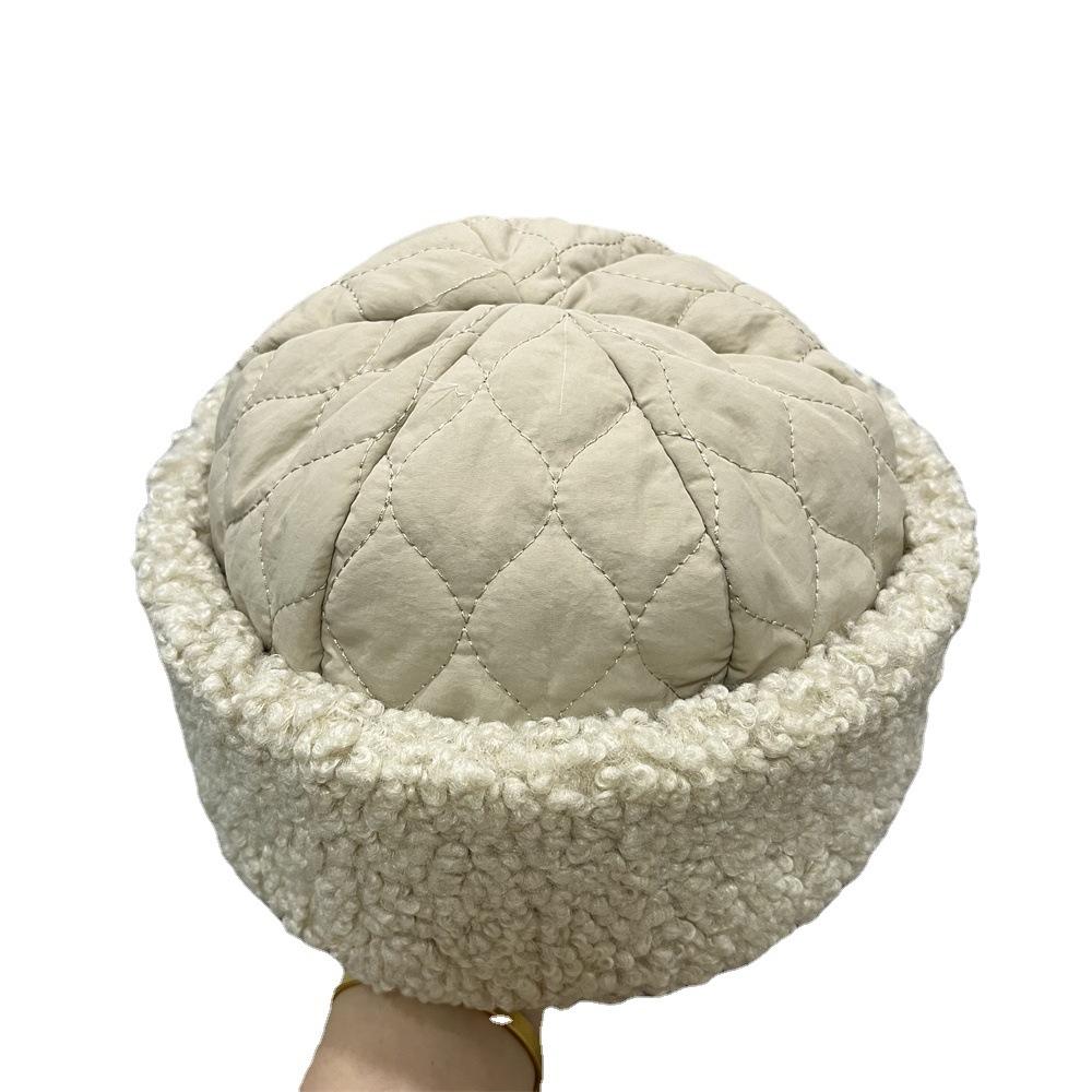 Autumn and winter new splicing dome two with cotton padded curling edge melon fur hat children's warm landlord hat pullover hat