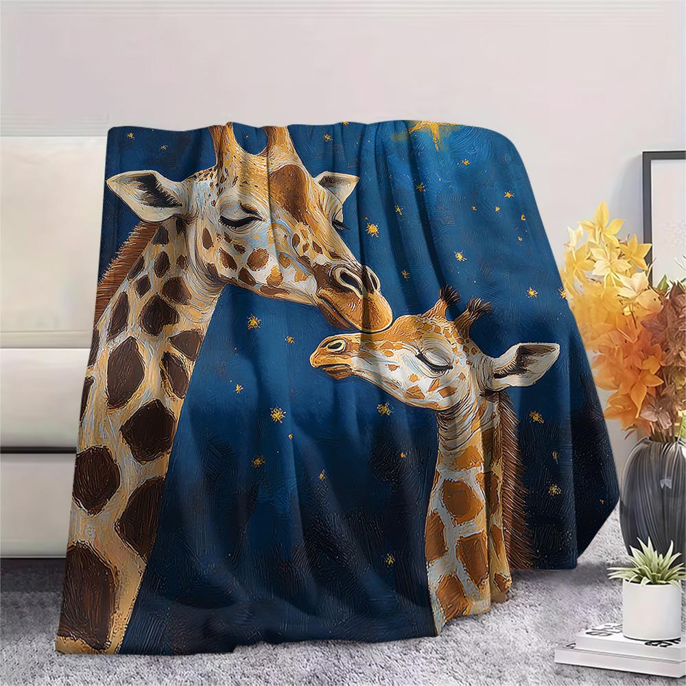 Starry Sky Giraffe Print Flannel Blanket, High quality Comfortable for All Seasons, Home Decor, Warmth and Comfort, Perfect for Christmas Gifts