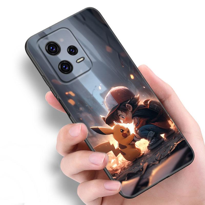 Cute P-Pikachu Black Silicone Phone Case For Xiaomi Redmi Note 9 10 11 11S 11T 12 13 Pro 5G Plus 9S 10S 12S