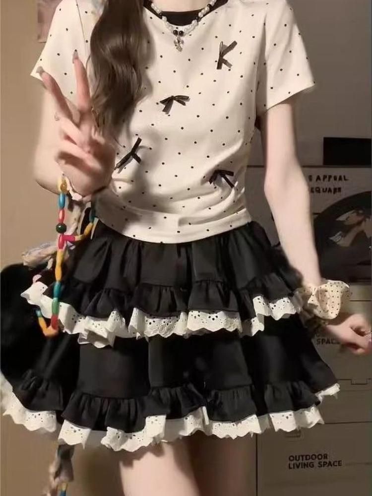 Girls T-shirts Dot Fashion Women's Tees Short Sleeve Printed Tops