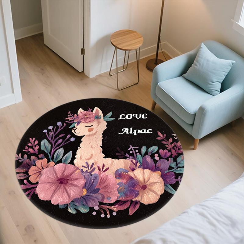 Alpaca Theme pattern round rug,Carpet Rug for Living Room Bedroom Sofa Playroom Decor,Non-slip Floor Mat,Holiday Gifts and Birthday Gifts