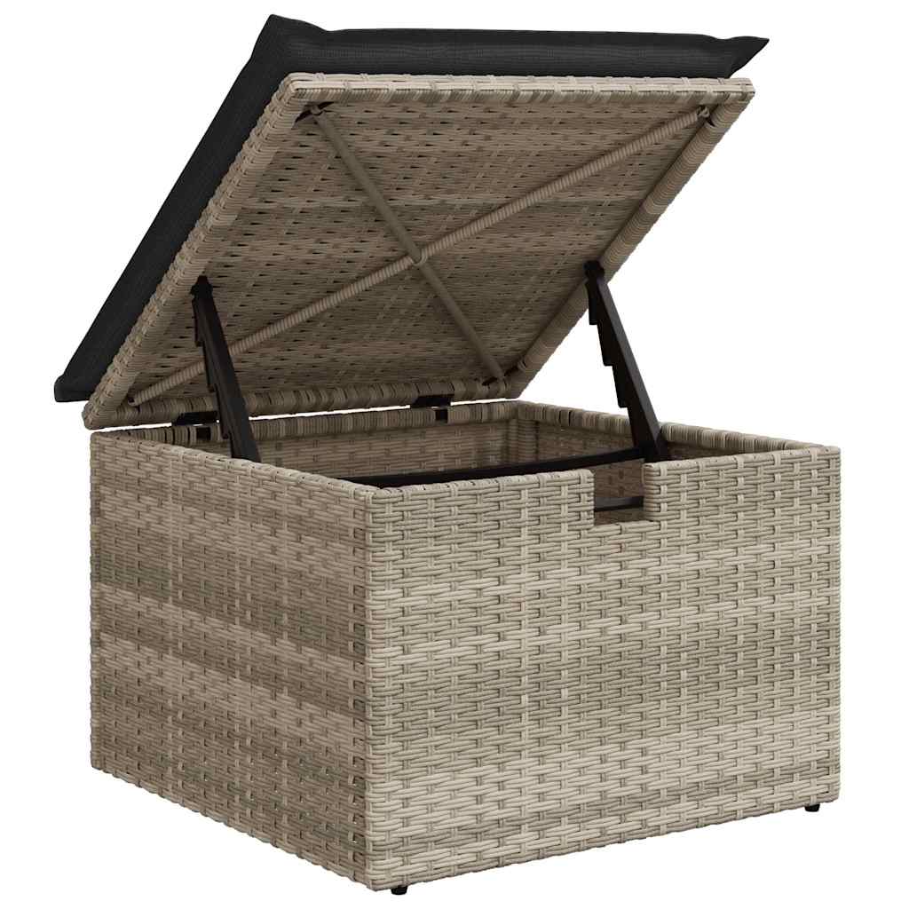 8 Piece Light Grey Poly Rattan Sofa Set with Cushions and Storage