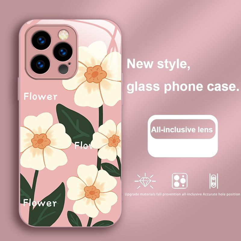 Spring Broken Flowers For IPhone 16 Pro Max 15 P Lus 14 Pro 13 12 Mini 11 P Ro Max X XS 7 8 Plus 2022 Tempered Glass Phone Case