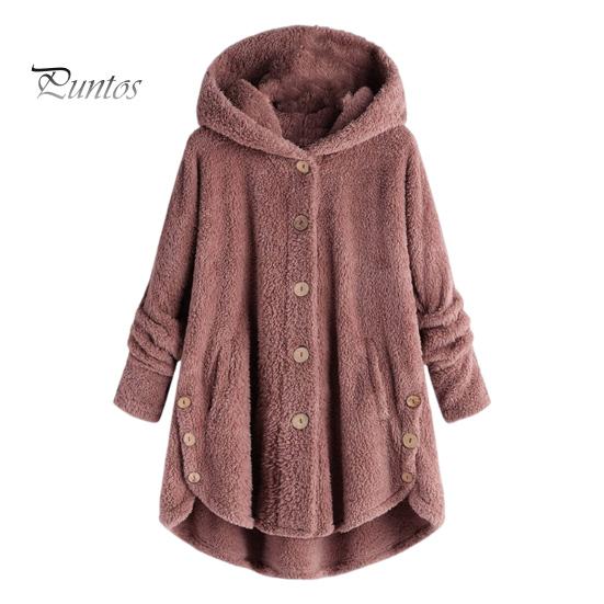 

Женское плюшевое пальто с капюшоном, длинными рукавами, боковыми пуговицами, подолом, однобортная повседневная куртка с карманами, однотонное свободное пальто средней длины 3XL розовый