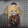 2024 Japanese Anime Samurai T-Shirt For Men 3D Animal Print Short Sleeved Tees Casual T-Shirt Vintage Shirt Retro Men Clothing