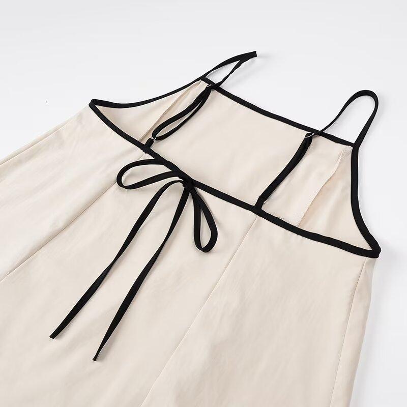 Fashion Contrasting Color Cotton Camisole Dress Spring and Summer Women Simple Loose Ventilate Large Hem Vacation Leisure Dress