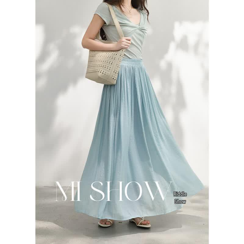 Textured A-line High-Waist Maxi Skirt L
