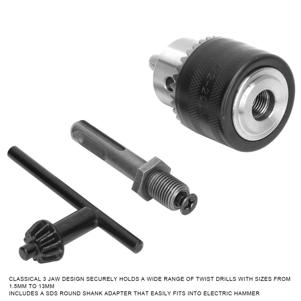 1.5 13mm 1 2 20UNF Key Type Drill Chuck with SDS Round Shank Adapter Electric Hammer Converter