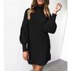 Casual Fashion Women's Thread Solid Color Round Neck Long Sleeve Hip Dress