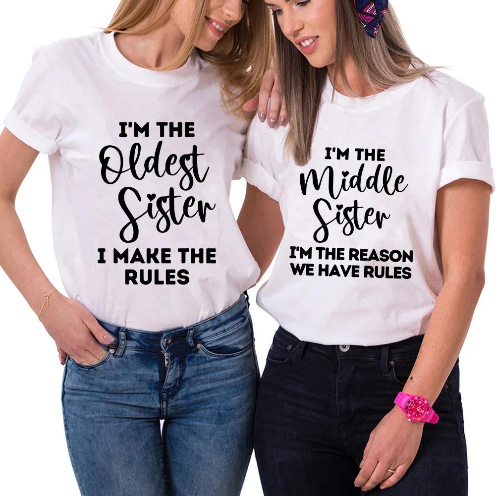 Oldest Sister I Make The Rules Print Unisex T Shirt Clothes Short Sleeve Unisex Tshirt Ladies Tee Shirt Funny Sister Sibling Tops