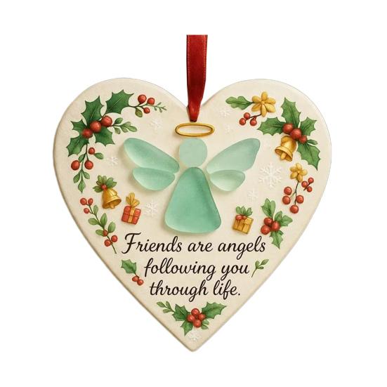 Sea Glass Angel Ornament Friends Are Angels Sea Glass Art Christmas Ornament Friendship Heart Keepsake for Best Friends