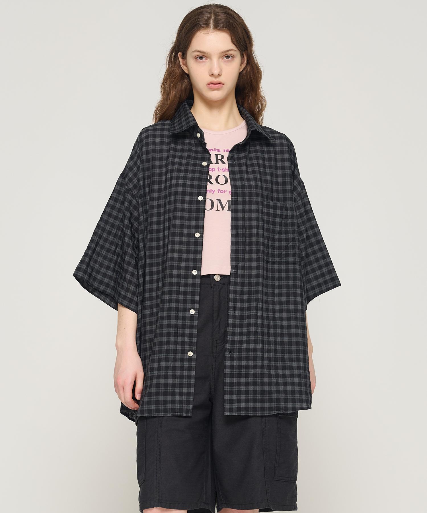 Cargo Bros For Woman American Check Oversized Short Sleeve Shirt (Black) Free