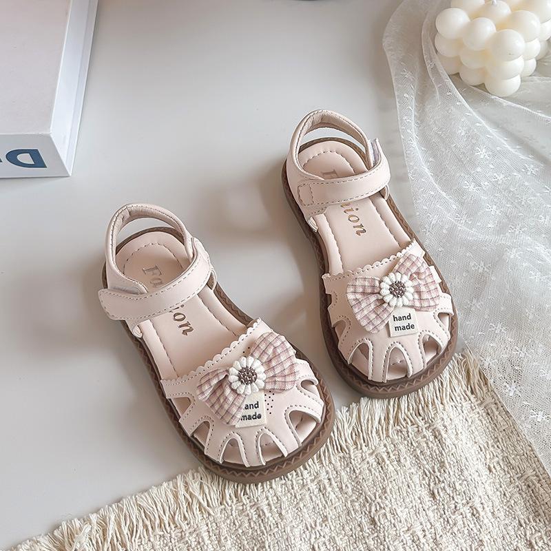 

Girls Toddler and Little Kids Closed-Toe Sandals2026Summer Floral Girl s Plaid Bow Solid Color Hollow Sandals 27-31Code one hand5Double рожевий