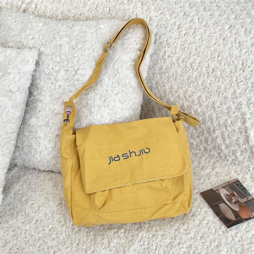 

5 Новых простых однотонных ленивых литературных сумок для поездок на работу большой вместимости, холщовая сумка на плечо, сумка-мессенджер жёлтый