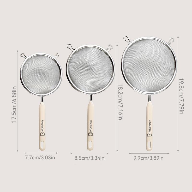 304 Stainless Steel Colander Durable Residue Strainer Plastic Handle Fine Mesh Oil Skimmer Spoon Flour Sieve Kitchen Accessories