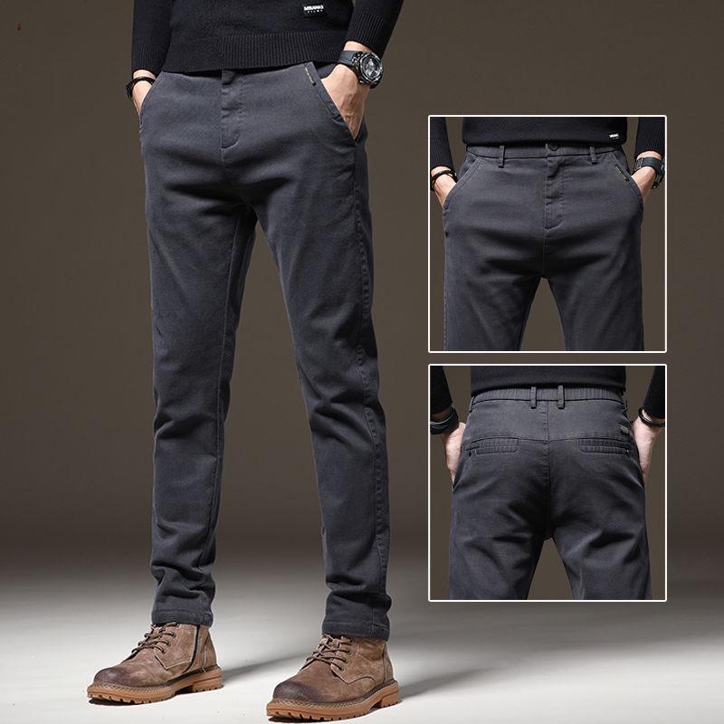2023 Men's Autumn/Winter Thick Elastic Slim Fit Casual Business Pants
