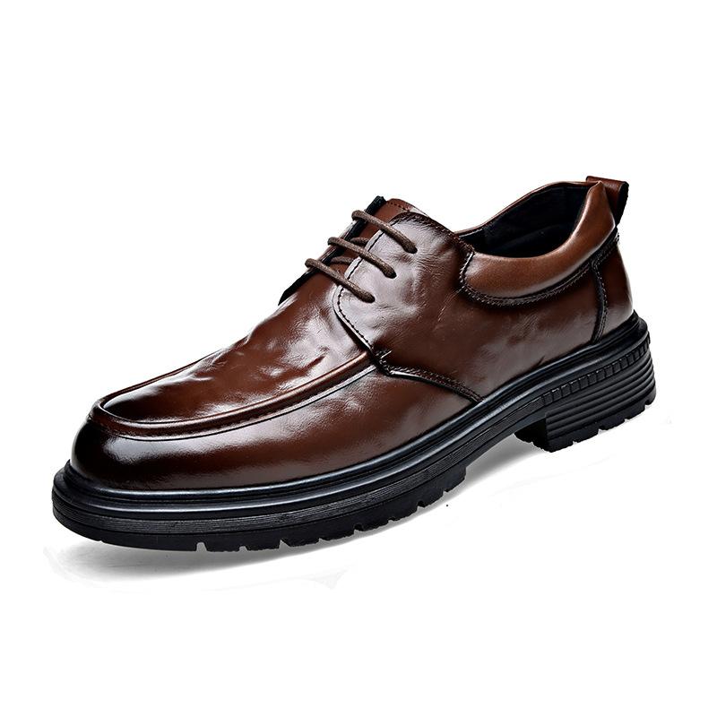 

Весенне-осенняя новая модная кожаная обувь, повседневная универсальная кожаная обувь с большой головой, ретро британская обувь из коровьей кожи первого слоя на шнуровке, мужская обувь 44