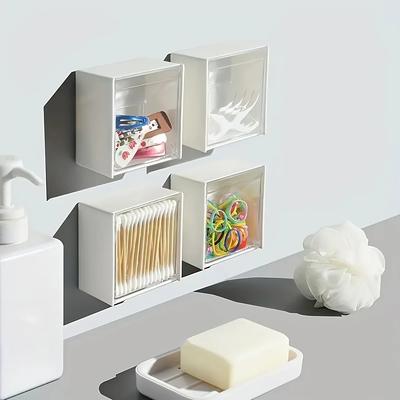 1/6pcs Wall-mounted Flip Storage Box, Punch Free Storage Box, Cosmetic Cotton Swab Multifunctional Storage Box 2 Color Options