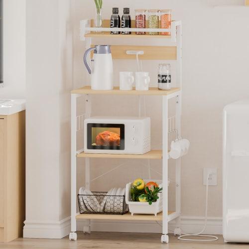 LunarLight Kitchen Baker's Rack, 22.2" W x 14.2" D x 53.2" H, Kitchen Rack, Microwave Rack, Open Rack, Printer Stand, with Two Outlets, Sliding Shelf