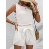 Fashion Wind Fashion Cotton Linen round-Neck Vest Shoelace Shorts Two-piece Set Sexy Top and Pants Set