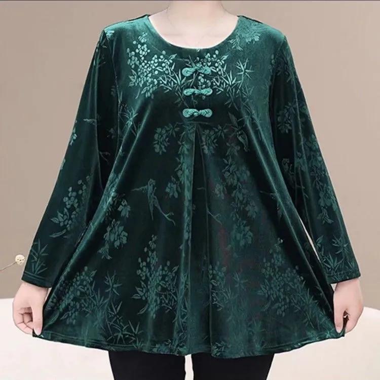 

Женская весенне-осенняя базовая футболка оверсайз, простая футболка с длинным рукавом для женщин среднего и пожилого возраста, женская одежда больших размеров M зелёный