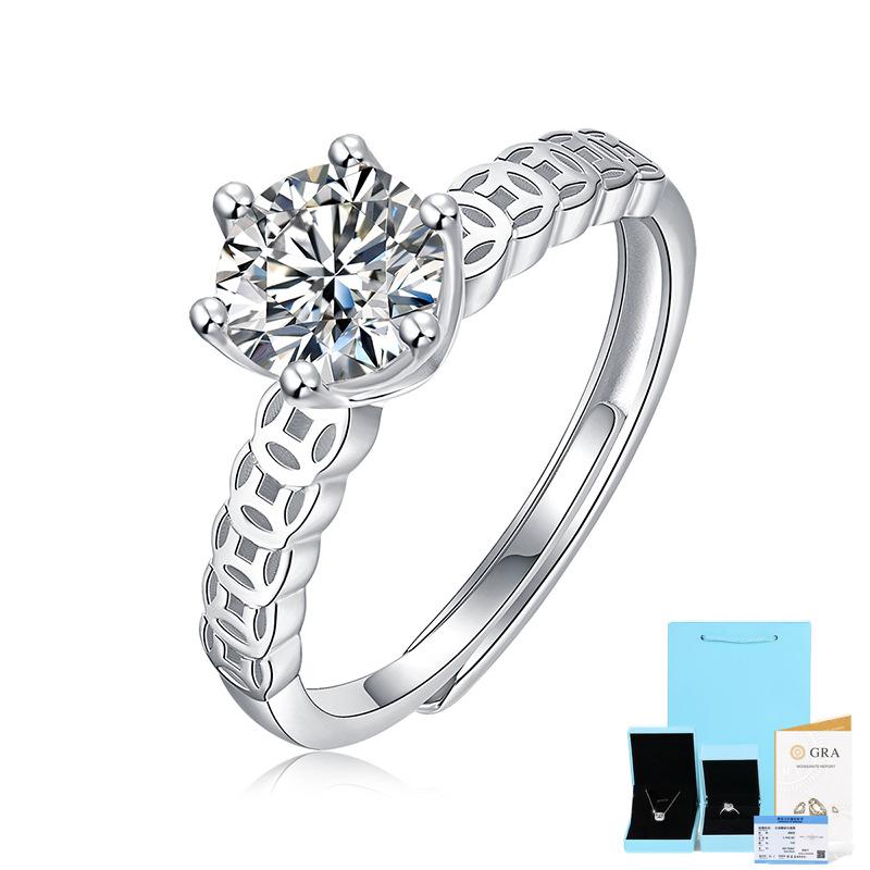 Bague Ringen S925 1ct Mossan Stone Women's Rolling Ring Can Open Adjustable Silver Jewelry