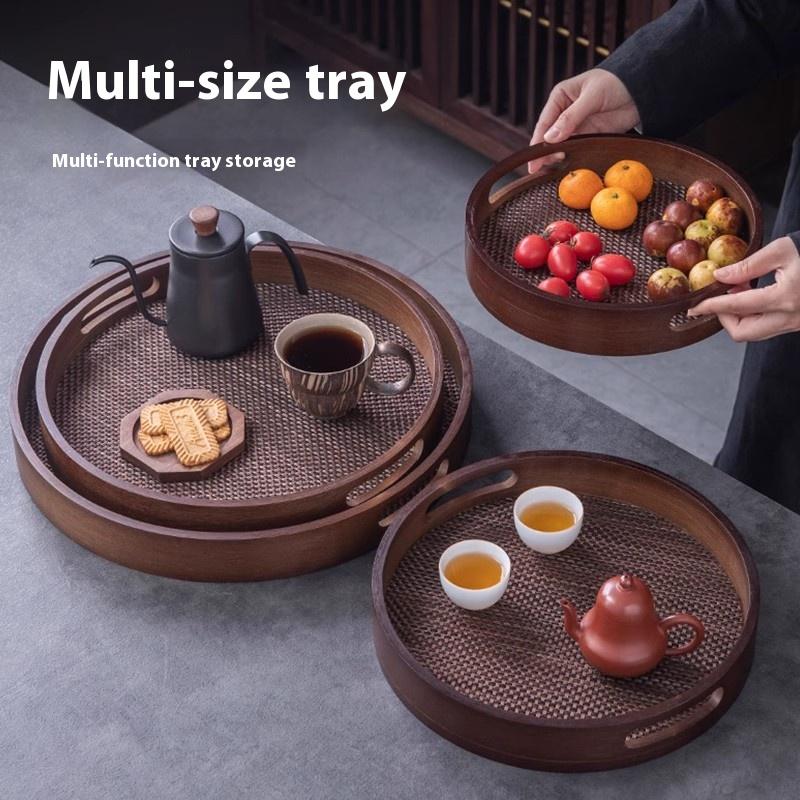 Tea Tray Tea Set Tea Cup Home Living Room Fruit Dim Sum Round Dry Soak Tray Bamboo Tray Tea Ceremony Water Cup Tray