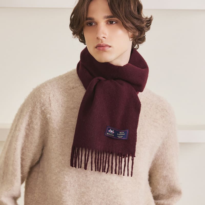 ABRAHAM MOON Merino Wool Muffler 25cm - Burgundy