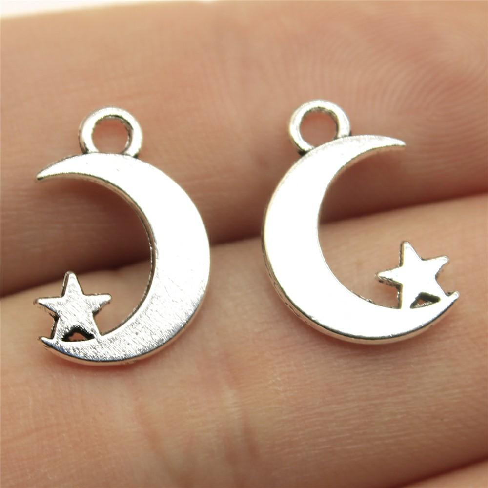 20pcs Star And Moon Charms For Jewelry Making Antique Bronze Silver Color Pendants Making DIY Handmade Tibetan Finding Jewelry