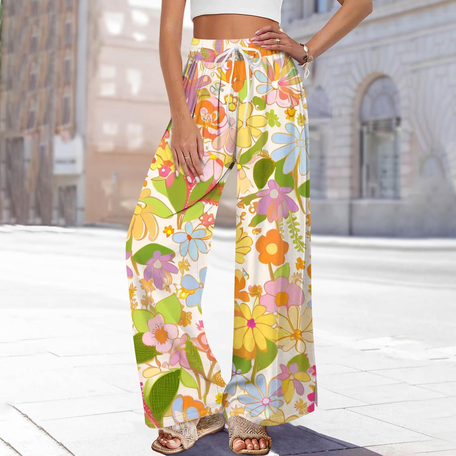 

Женские брюки с принтом и широкими штанинами, с карманами, с высокой талией, на кулиске, свободные, повседневные XL жёлтый