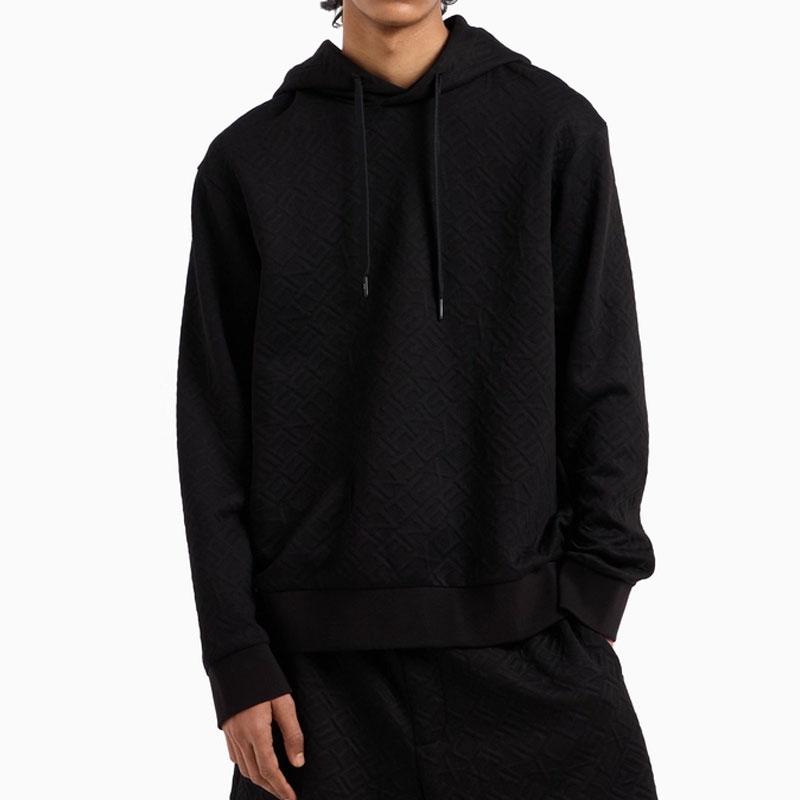 Armani Exchange SS25 Hooded Letter Jacquard Long Sleeve Sweatshirt Men sweatshirt Black XM000475-AF13037-FC013