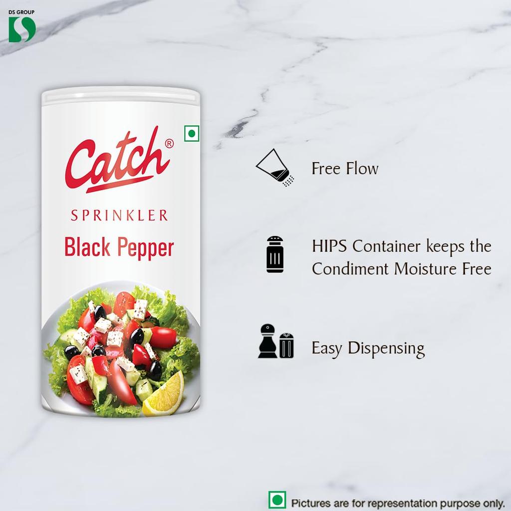 Catch Schwarzer Pfefferstreuer 50 g – Frisch gemahlenes Gewürz zum Kochen, für Salate, Suppen und den täglichen Küchengebrauch