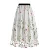 Vintage Mesh Flower Embroidered Skirt Elegant Sweet A-line Skirt for Spring Summer