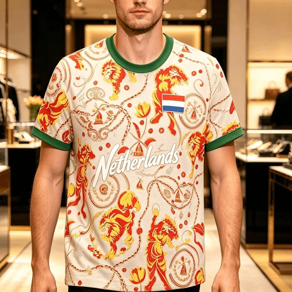 2026 Zomer Nieuw Nederlands Voetbalshirt Heren Voetbal T-shirt Sportfans Mode Print Casual Ademende T-shirts