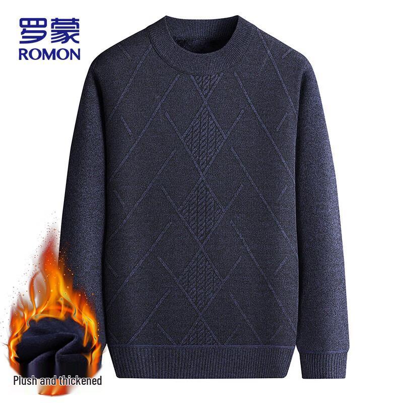 ROMON Men's Fleece-Lined Crew Neck Knit Sweater