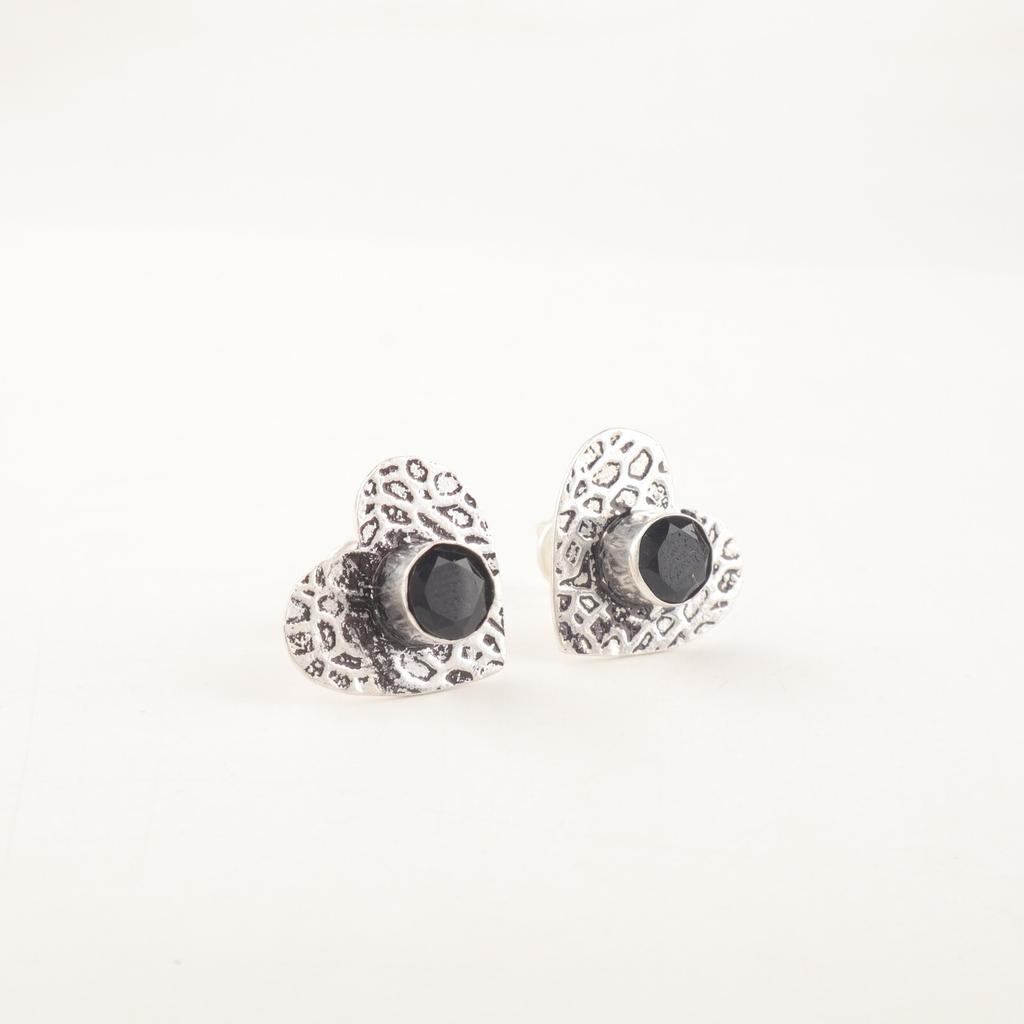 Black Onyx Gemstone 925 Sterling Silver Jewelry Handmade Studs 0.6" For Wedding EE-143-16