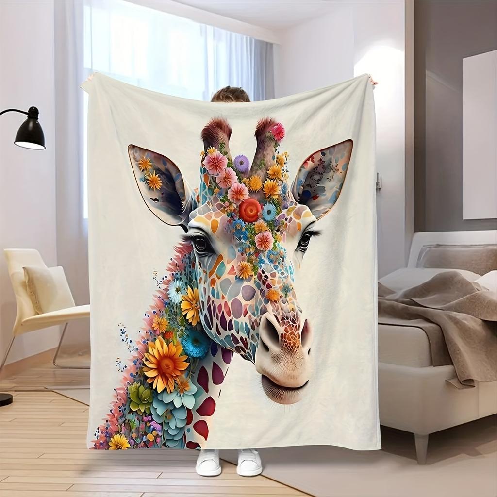 Whimsical Floral Giraffe Blanket Throw Bohemian Boho Jungle Art Animal Print Large Bed Cover Gift Decor