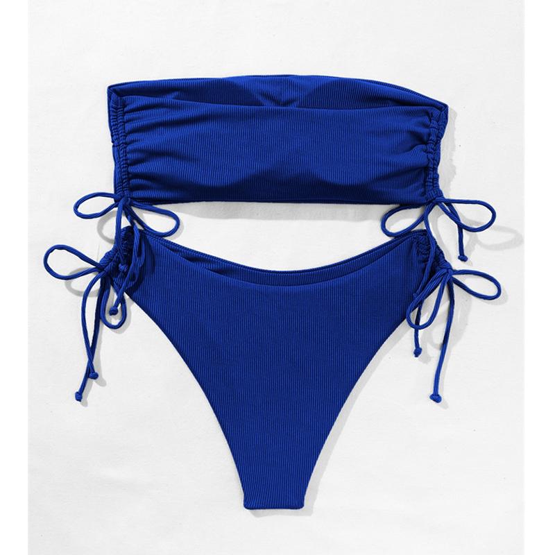 Sexy Strapless Backless Bikini 2 Piece Set Women Solid Split Swimsuit High Waist Beach New Summer Swimwear Set