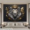 2D King Lion Tapestry Background Cloth Black Gold Crown Lion Wall Decor Banner