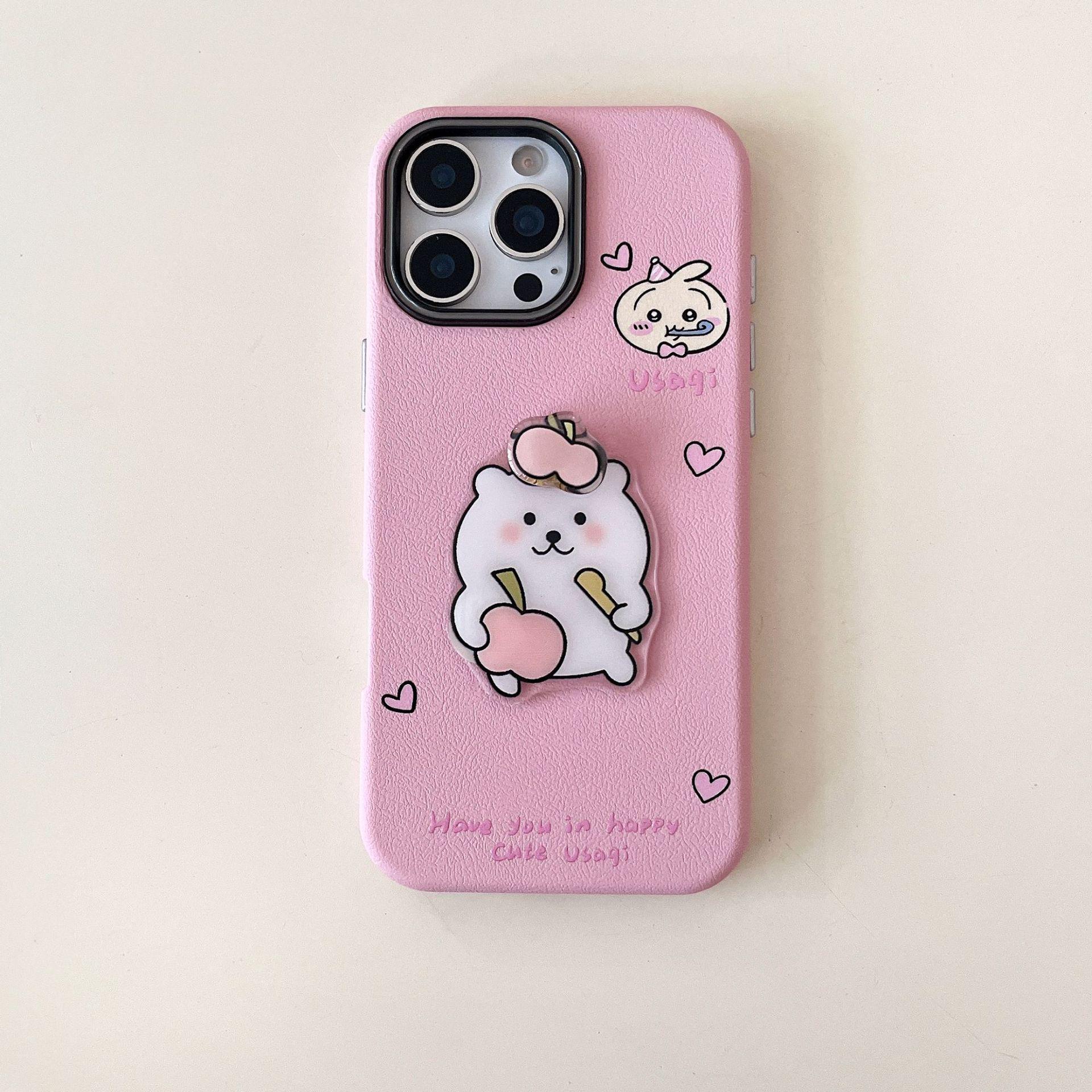 

Three-in-One Girlish Cartoon Rotating Case for iPhone 11/12/13/14/17 Pro Max iPhone 15 Pro рожевий