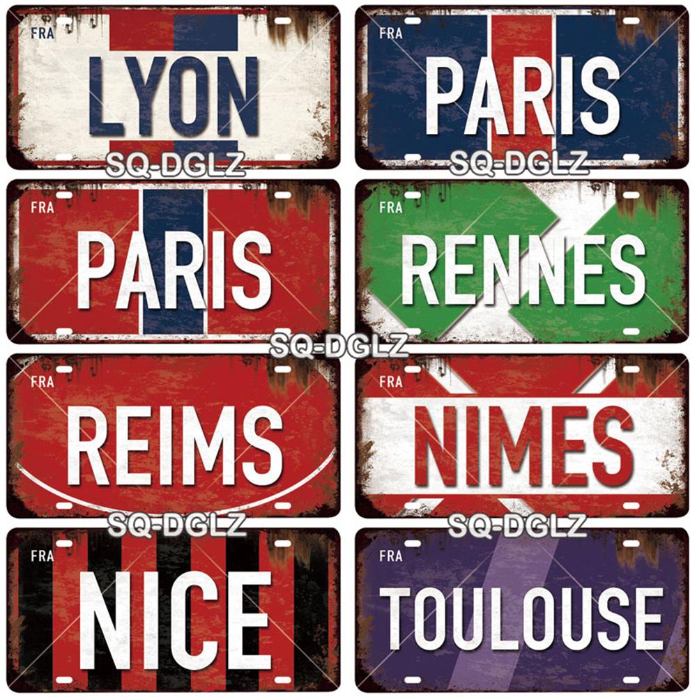 [SQ-DGLZ] Vintage France City Metal Sign Tin Sign Licenses Plate Decor Plaque Metal Vintage Bar Pub Club Home Wall Decoration